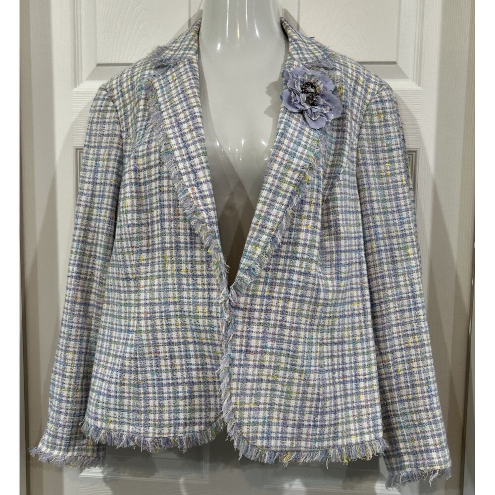 Nordstrom Encore Plus Size 2X Pastel Boucle Lavender Plaid Jacket Blazer & Pin